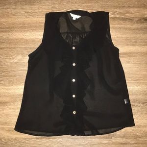 Sheer Ruffle Sleeveless Collared Top NWOT